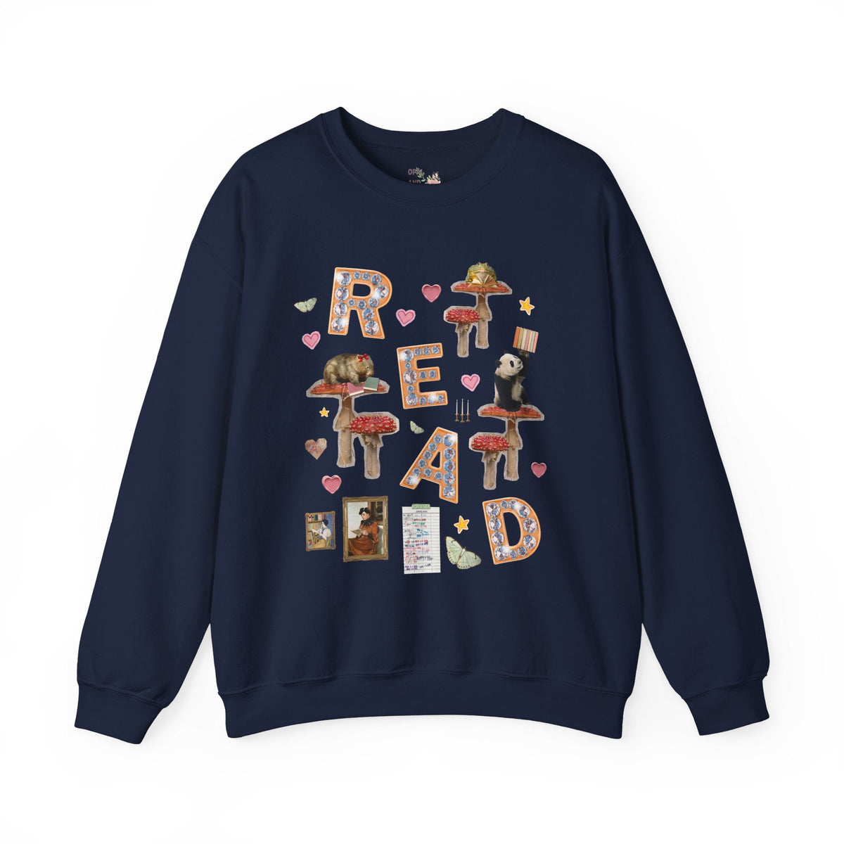Read Animal Lover Sweatshirt with Famous Paintings and Hearts, Cute 90s Aesthetic Book Lover or Bookworm Crewneck for School Librarian or Reader - Opal and June
