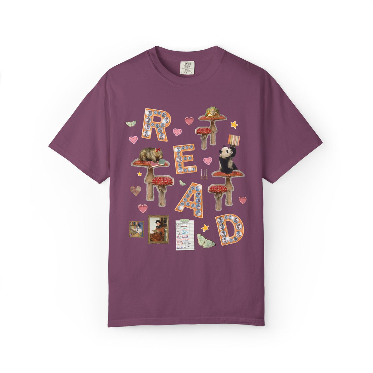 Read Animal Lover T-Shirt with Famous Paintings and Hearts, Cute 90s Aesthetic Book Lover or Bookworm T-Shirt for School Librarian or Reader - Opal and June