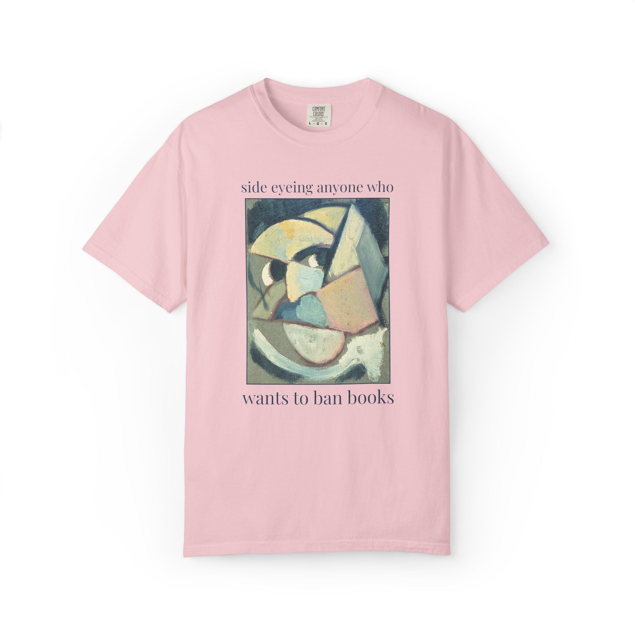 Read Banned Books Art History Lover Tee Shirt, Abstracted Portrait by Theo van Doesburg, Funny Book Lover T-Shirt for Librarian or Reader - Opal and June