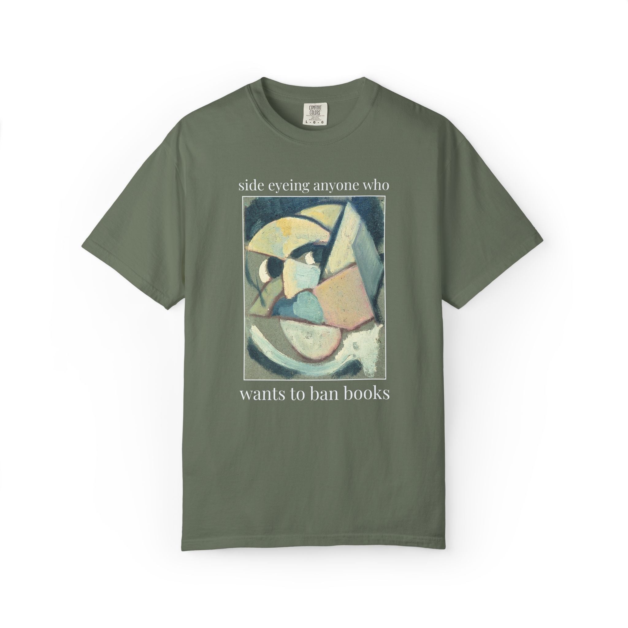 Read Banned Books Art History Lover Tee Shirt, Abstracted Portrait by Theo van Doesburg, Funny Book Lover T-Shirt for Librarian or Reader - Opal and June