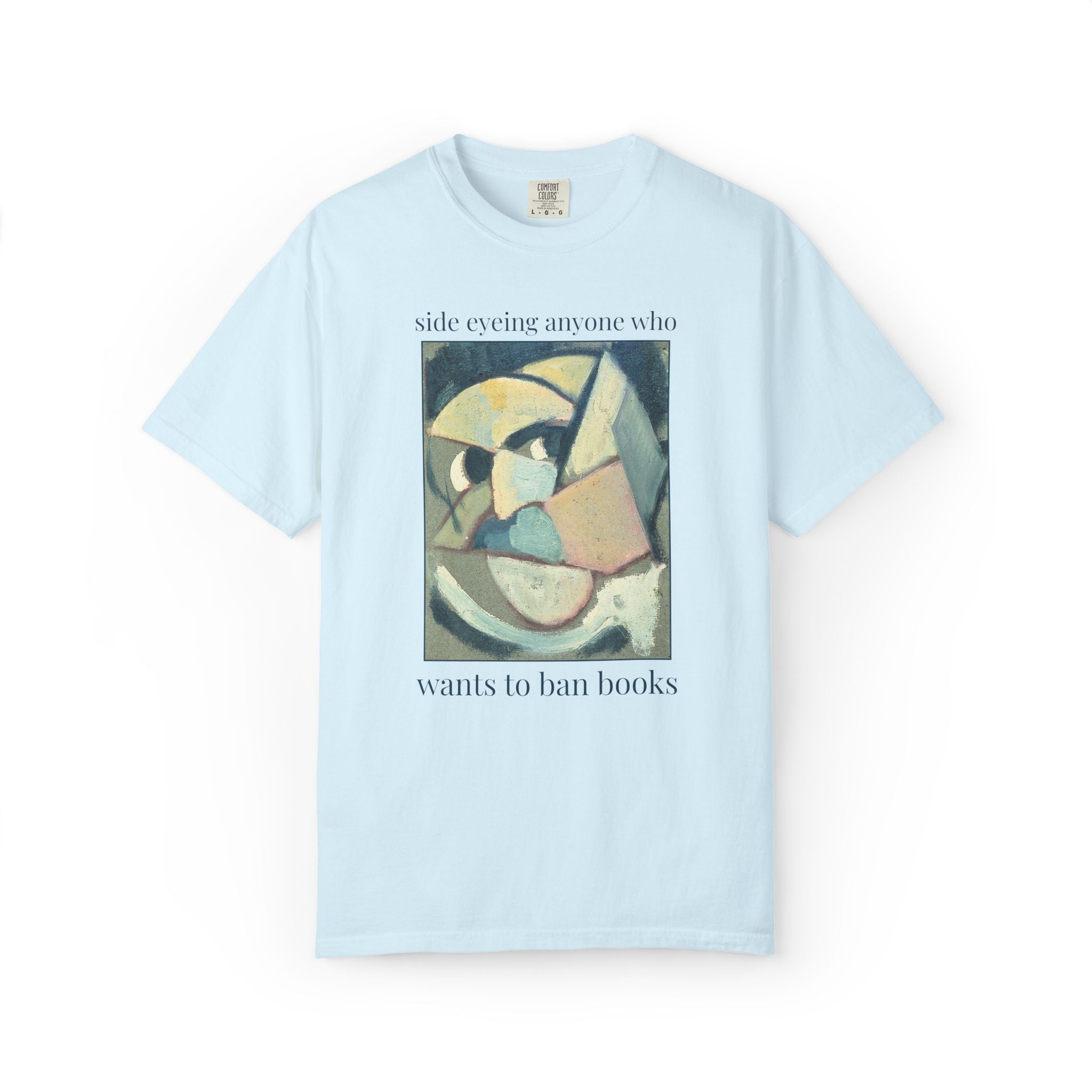 Read Banned Books Art History Lover Tee Shirt, Abstracted Portrait by Theo van Doesburg, Funny Book Lover T-Shirt for Librarian or Reader - Opal and June