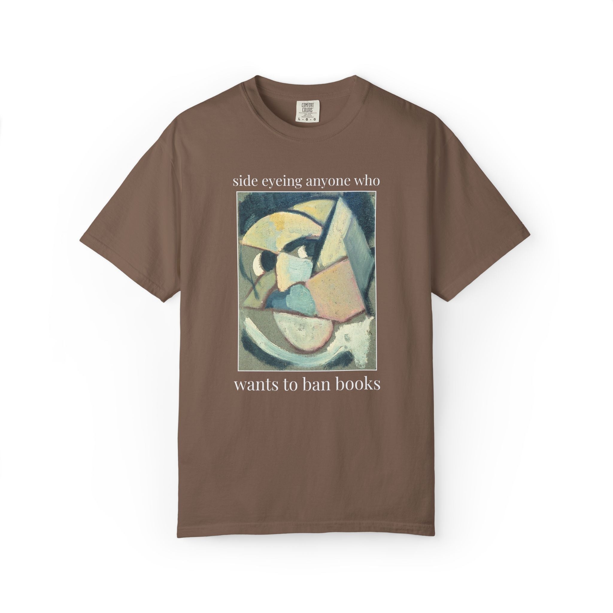 Read Banned Books Art History Lover Tee Shirt, Abstracted Portrait by Theo van Doesburg, Funny Book Lover T-Shirt for Librarian or Reader - Opal and June