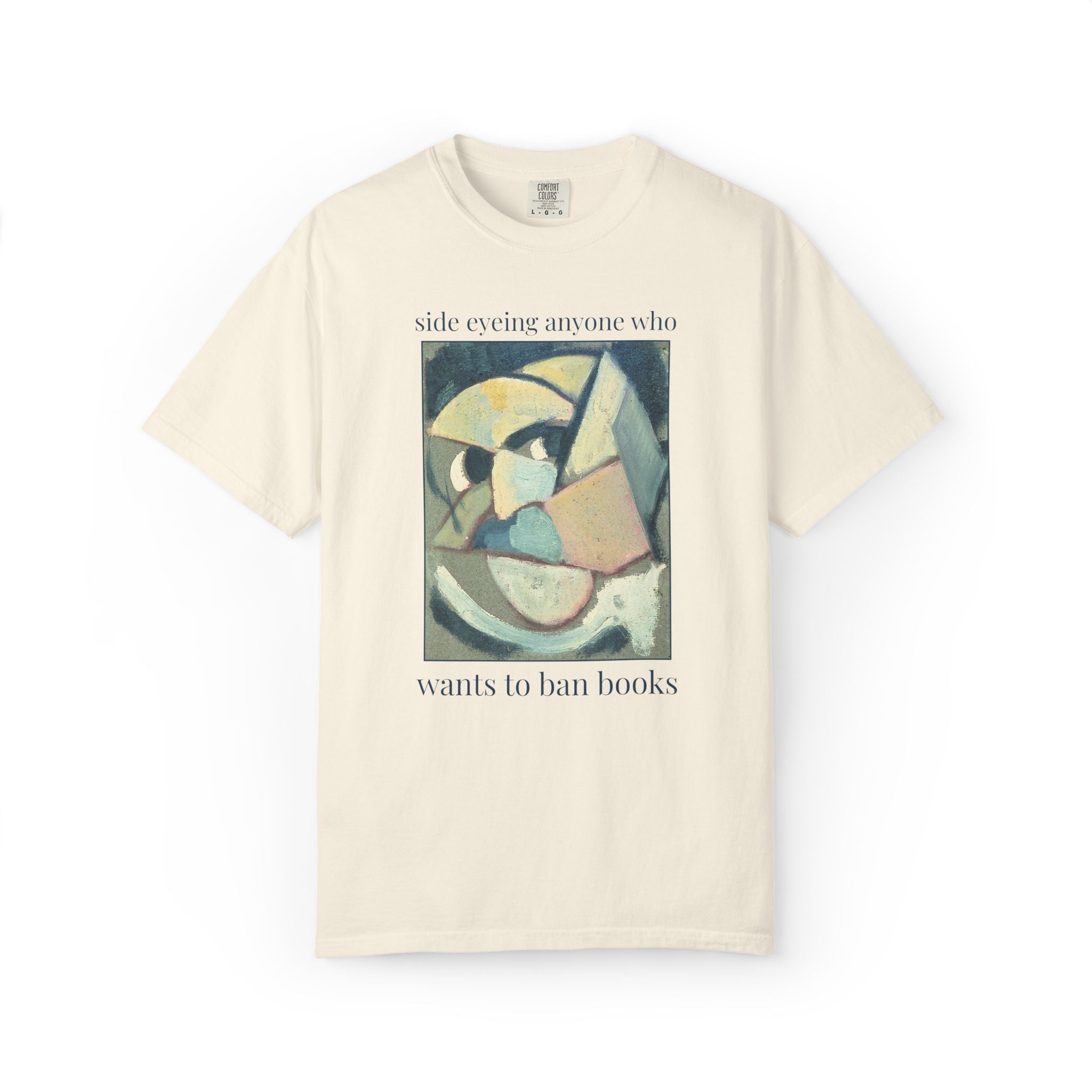 Read Banned Books Art History Lover Tee Shirt, Abstracted Portrait by Theo van Doesburg, Funny Book Lover T-Shirt for Librarian or Reader - Opal and June