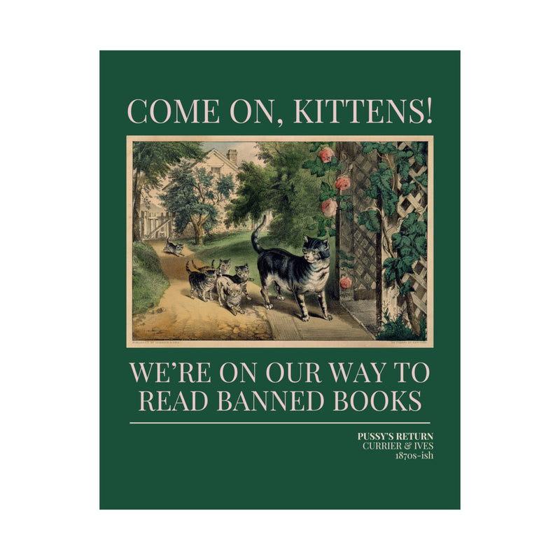 Read Banned Books Cat Lover Poster Print, Reading Teacher, Romance Reader, Silly Equal Rights Bookish Gift, Kittens Your Grandma Would Love - Opal and June