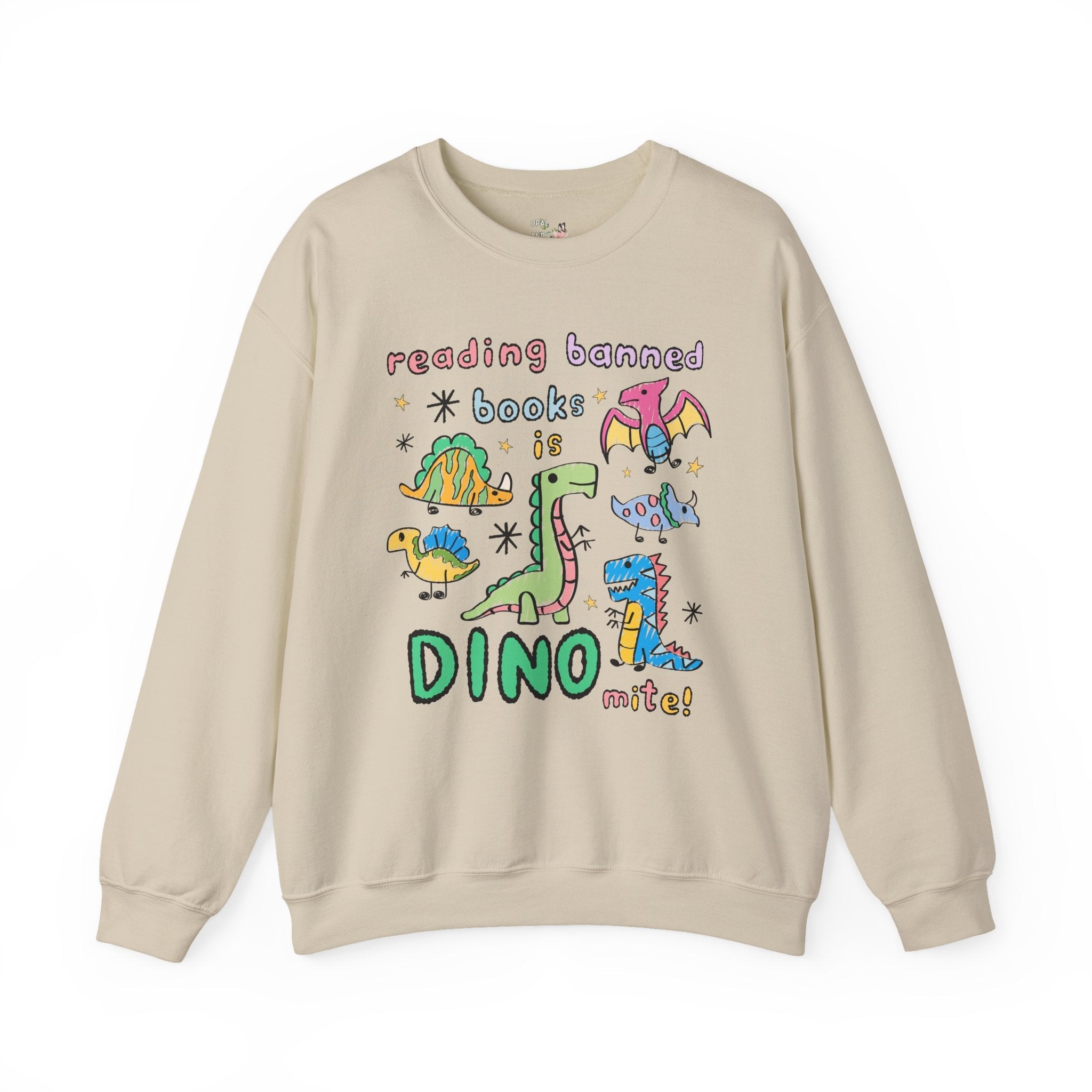 Read Banned Books Dinosaur Lover Sweatshirt for Scientist Who Loves Reading, Funny Saying Bookish Shirt, Book Lover Gift for Paleontologist - Opal and June