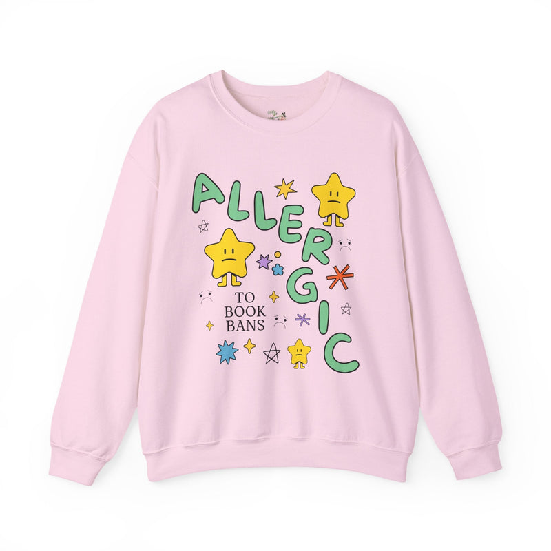 Read Banned Books Sweatshirt with Funny Saying: Allergic to Book Bans Crewneck for Librarian or Book Author, Cute Literature Professor Tee - Opal and June