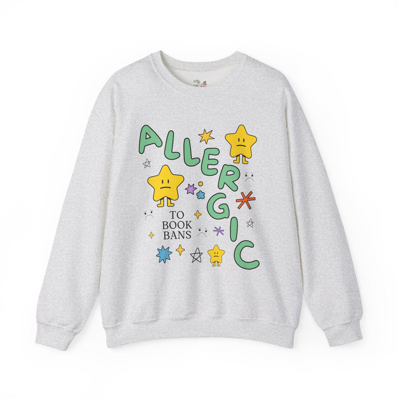 Read Banned Books Sweatshirt with Funny Saying: Allergic to Book Bans Crewneck for Librarian or Book Author, Cute Literature Professor Tee - Opal and June