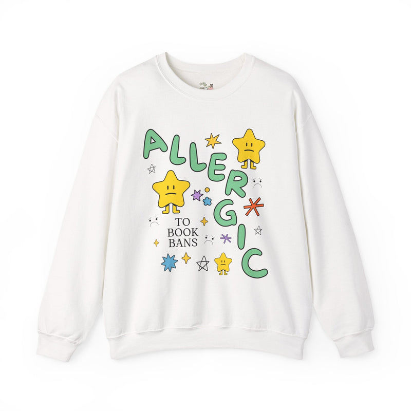 Read Banned Books Sweatshirt with Funny Saying: Allergic to Book Bans Crewneck for Librarian or Book Author, Cute Literature Professor Tee - Opal and June
