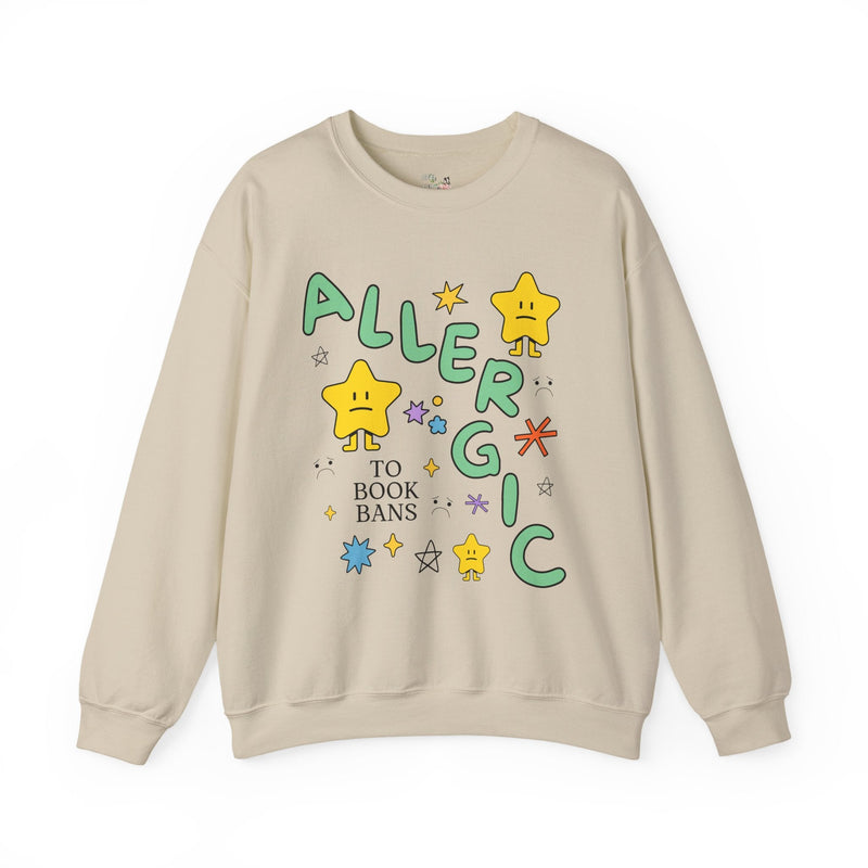 Read Banned Books Sweatshirt with Funny Saying: Allergic to Book Bans Crewneck for Librarian or Book Author, Cute Literature Professor Tee - Opal and June
