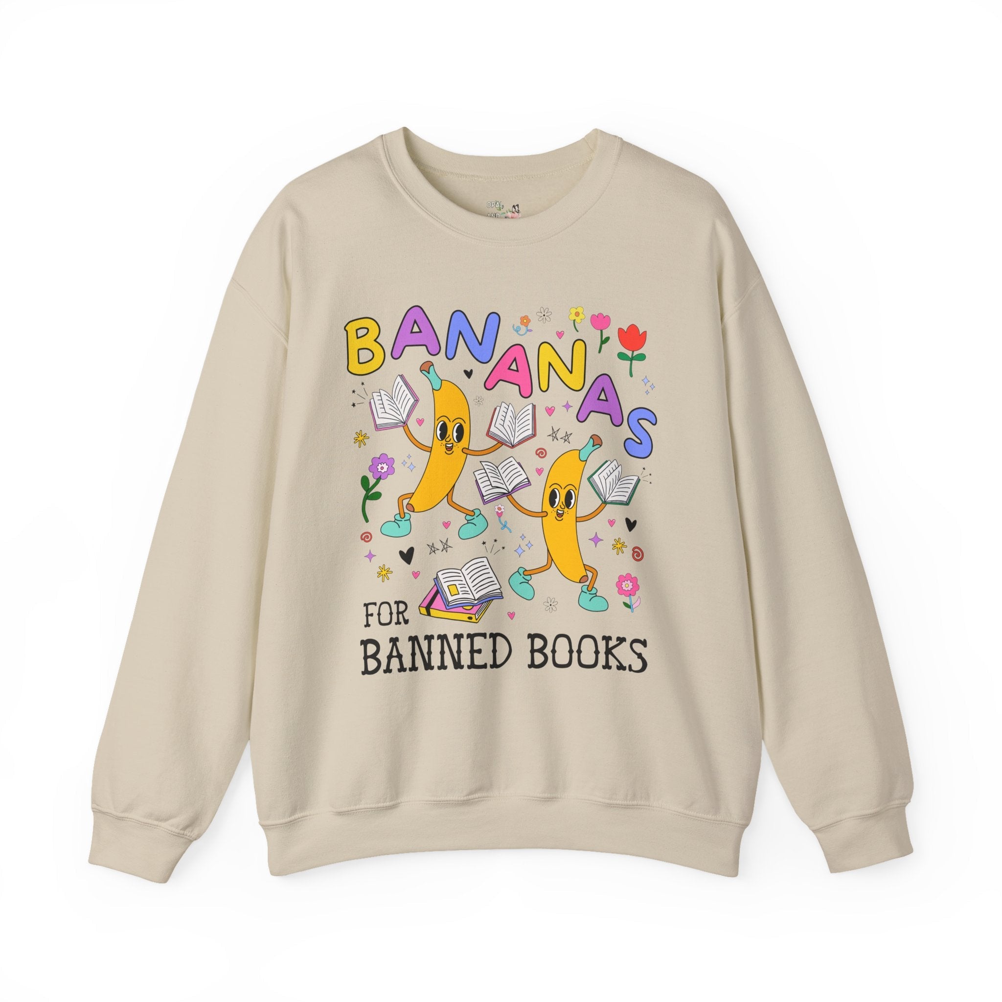 Read Banned Books Sweatshirt with Funny Saying: Bananas for Banned Books Fruit Lover Crewneck for Librarian, Cute Literature Professor Tee - Opal and June