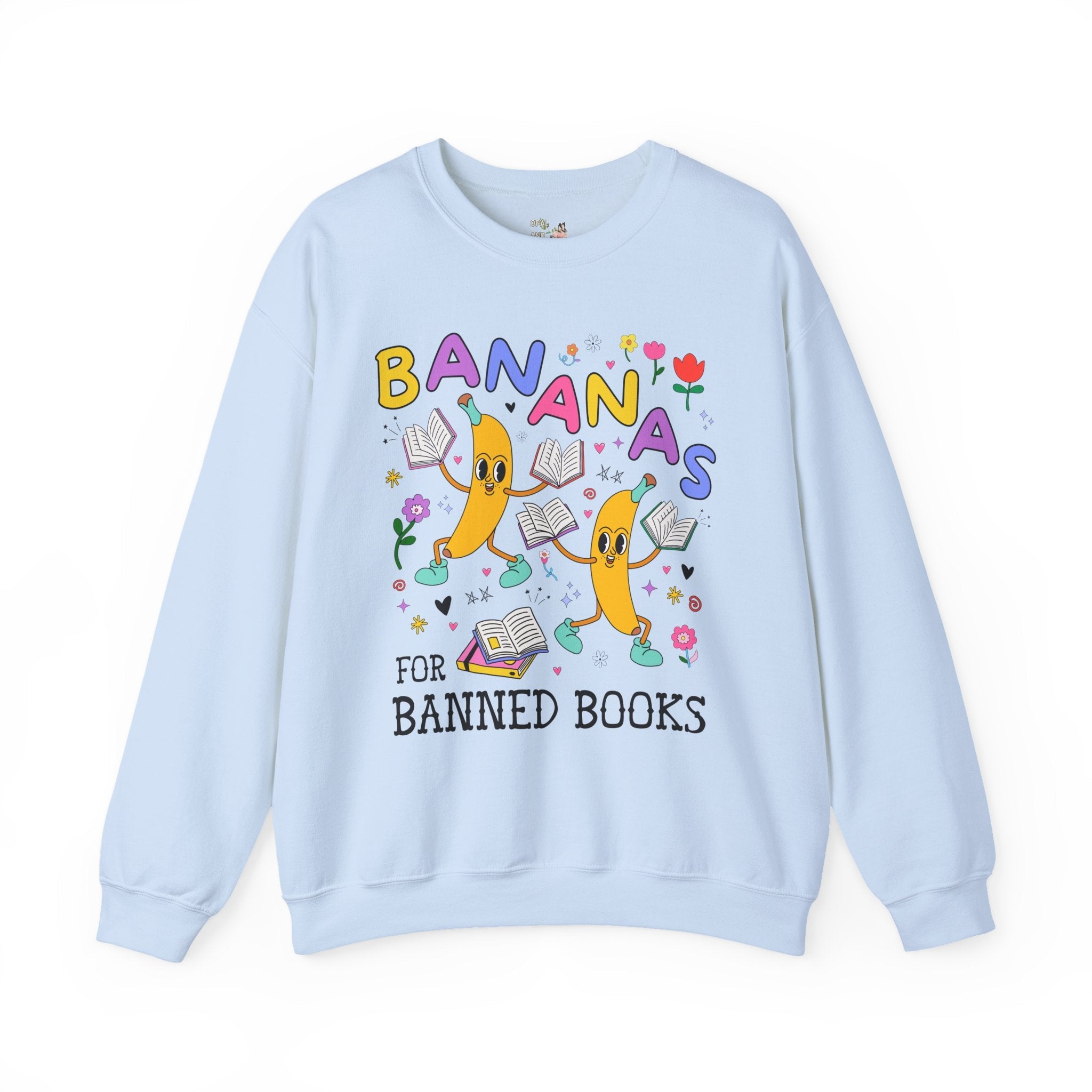 Read Banned Books Sweatshirt with Funny Saying: Bananas for Banned Books Fruit Lover Crewneck for Librarian, Cute Literature Professor Tee - Opal and June