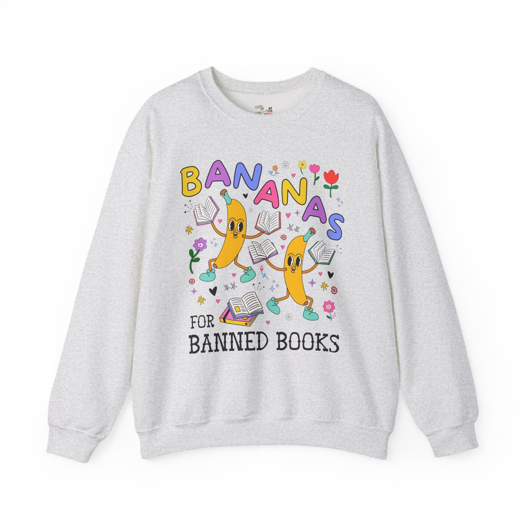 Read Banned Books Sweatshirt with Funny Saying: Bananas for Banned Books Fruit Lover Crewneck for Librarian, Cute Literature Professor Tee - Opal and June