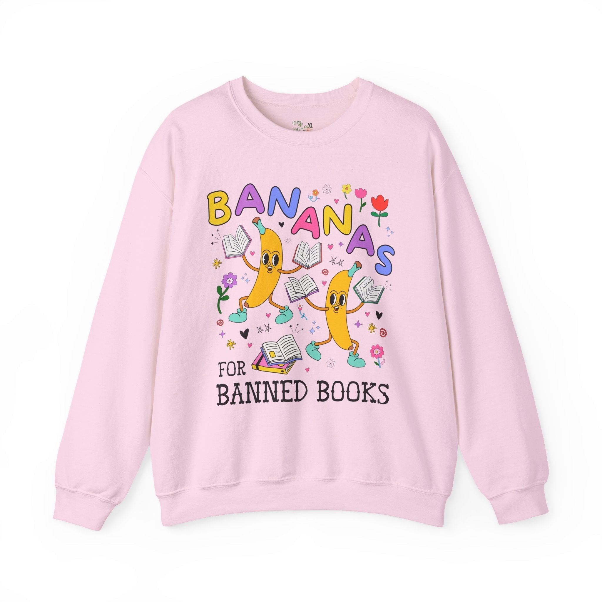 Read Banned Books Sweatshirt with Funny Saying: Bananas for Banned Books Fruit Lover Crewneck for Librarian, Cute Literature Professor Tee - Opal and June