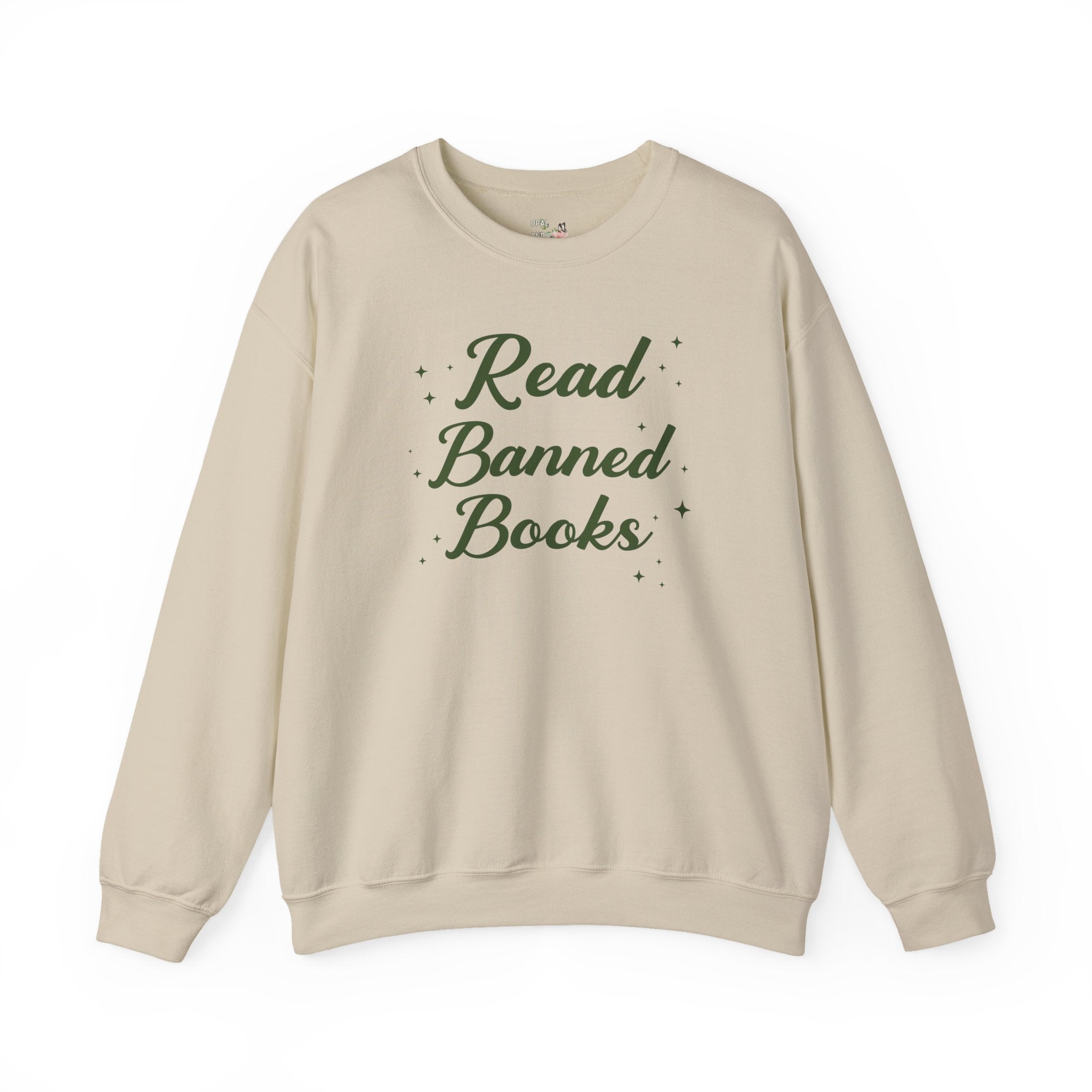 Read Banned Books Sweatshirt with Stars: Gift for Librarian or Bookworm Who Loves Reading, Cute Bookish Crewneck for Reader or Book Lover - Opal and June