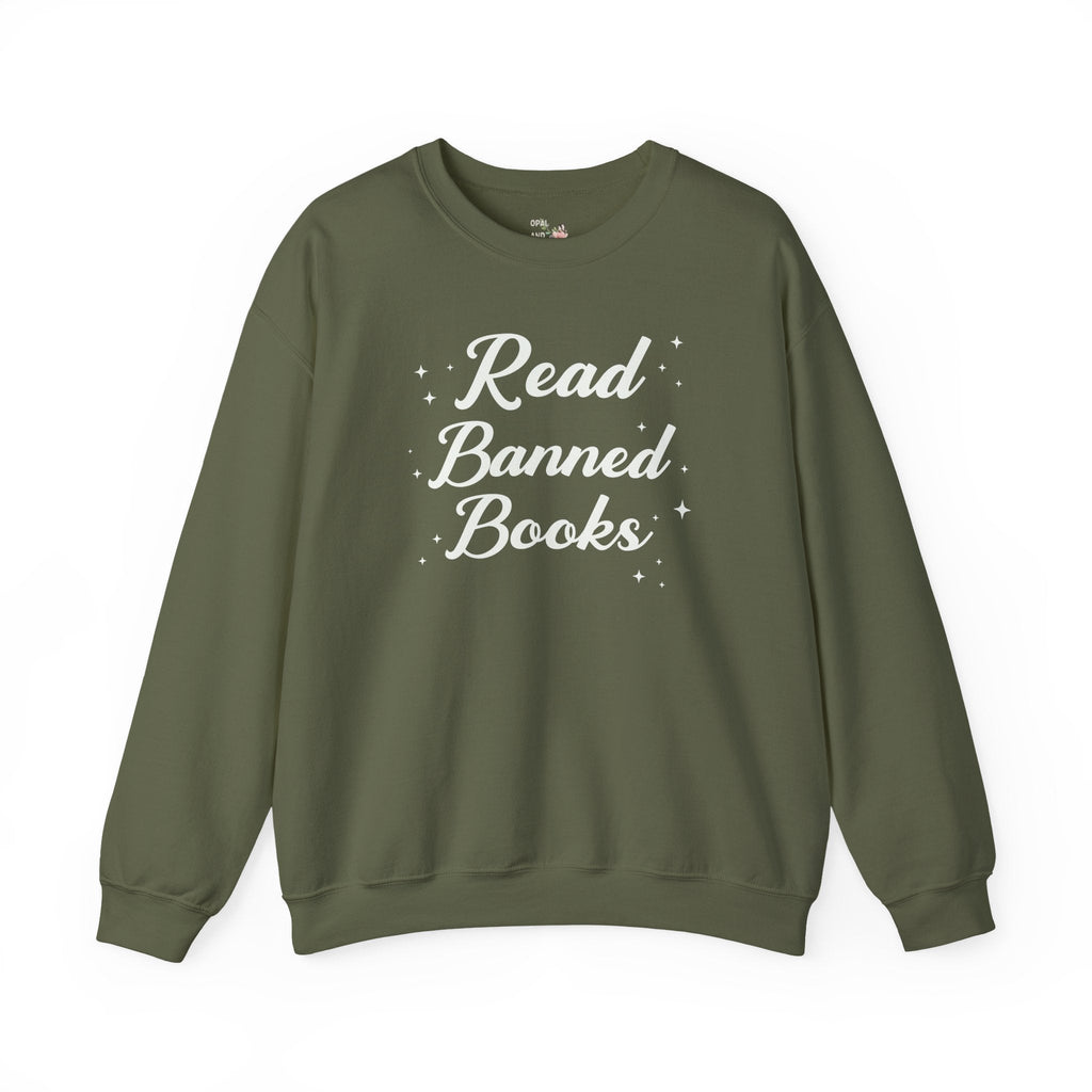 Read Banned Books Sweatshirt with Stars: Gift for Librarian or Bookworm Who Loves Reading, Cute Bookish Crewneck for Reader or Book Lover - Opal and June