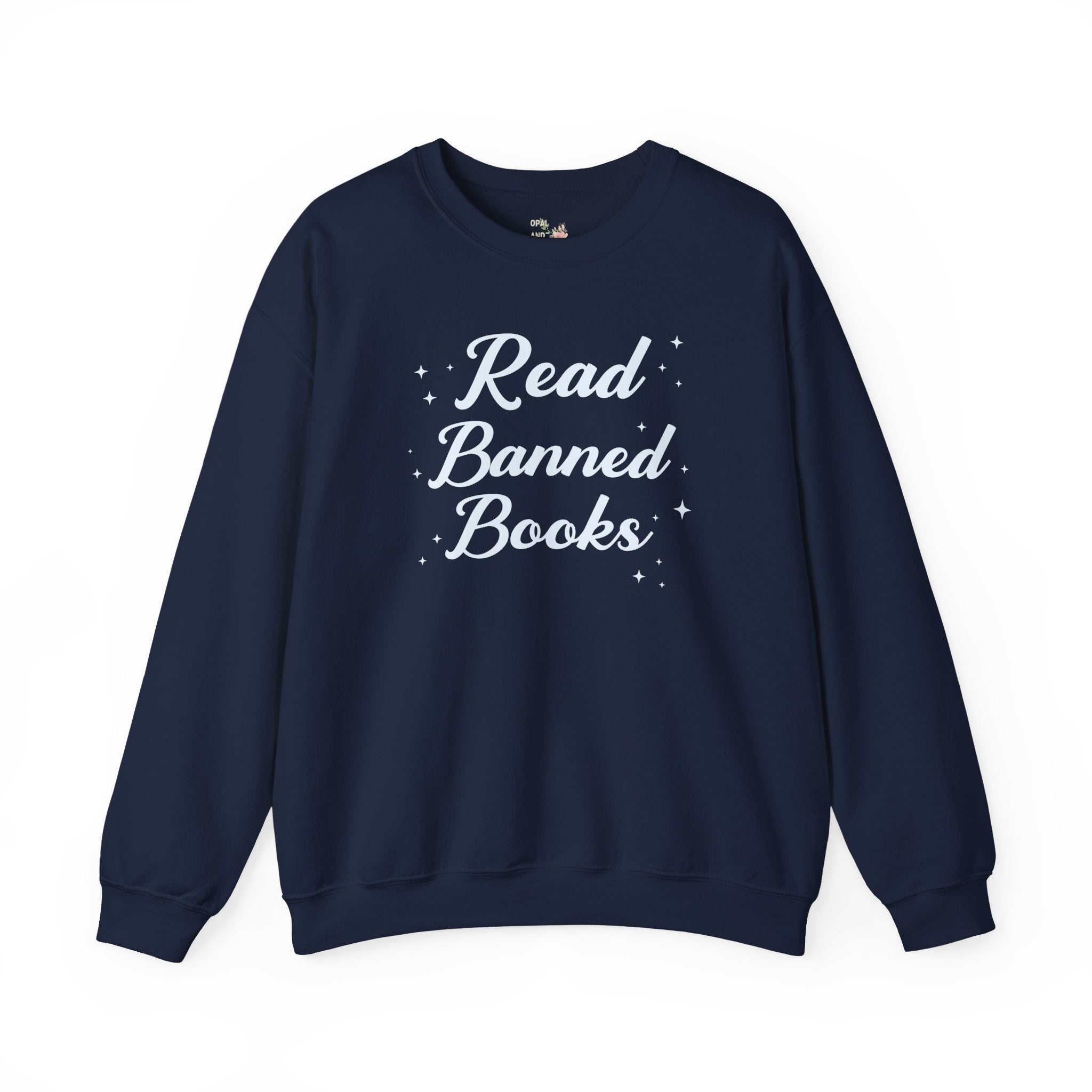 Read Banned Books Sweatshirt with Stars: Gift for Librarian or Bookworm Who Loves Reading, Cute Bookish Crewneck for Reader or Book Lover - Opal and June
