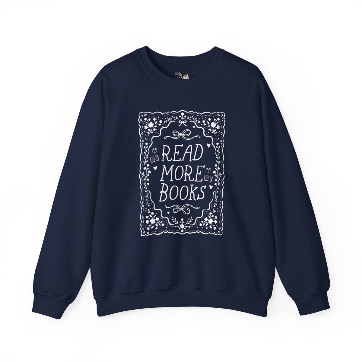 Read More Books Whimsy Cottagecore Sweatshirt for Romance Reader or Librarian, Cute Boho Reading Teacher Crewneck with Bows and Flowers - Opal and June