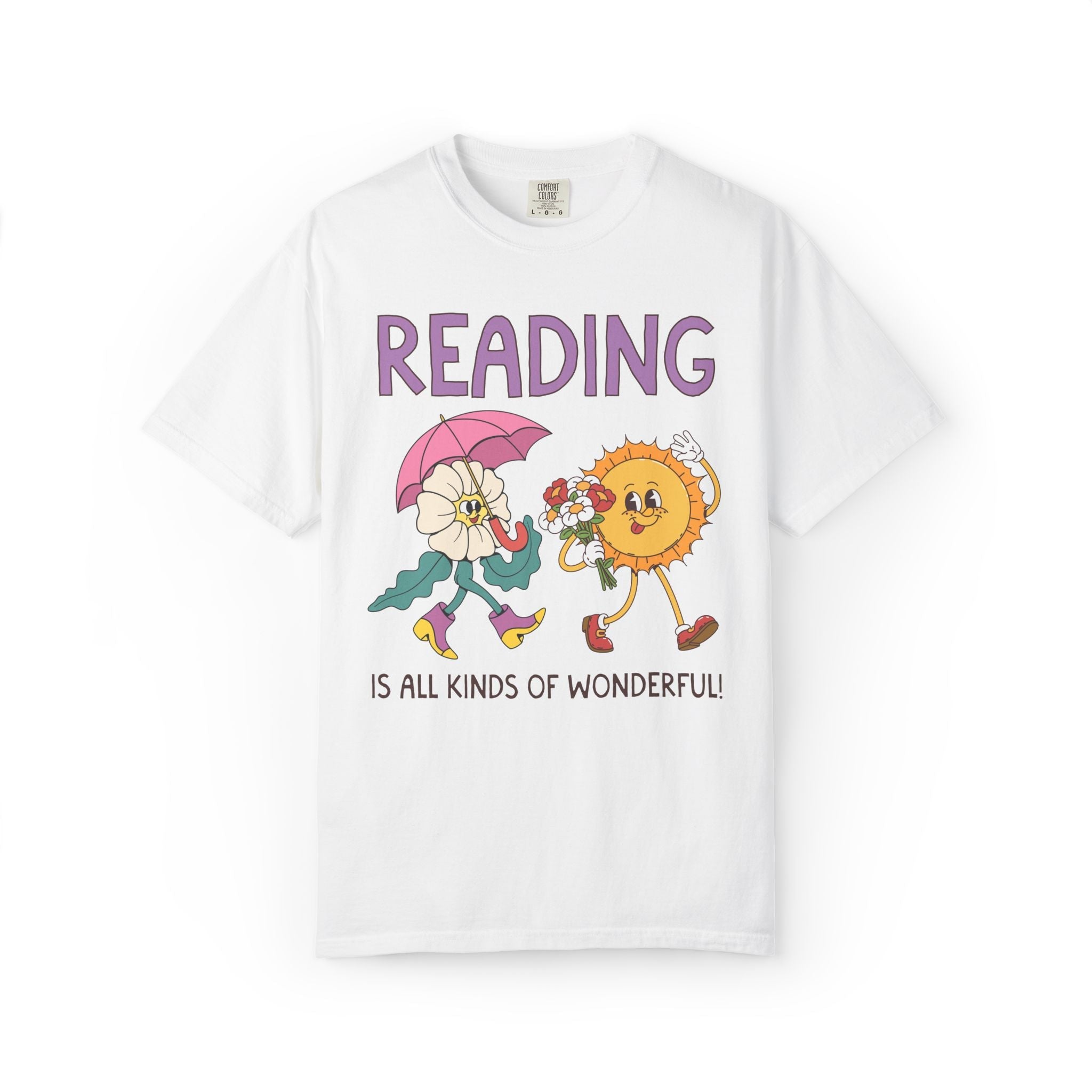 Reading is All Kinds of Wonderful Teacher Team Tee Shirt for Back to School: Cute Matching Library Department Floral Tee with 90s Vibe - Opal and June