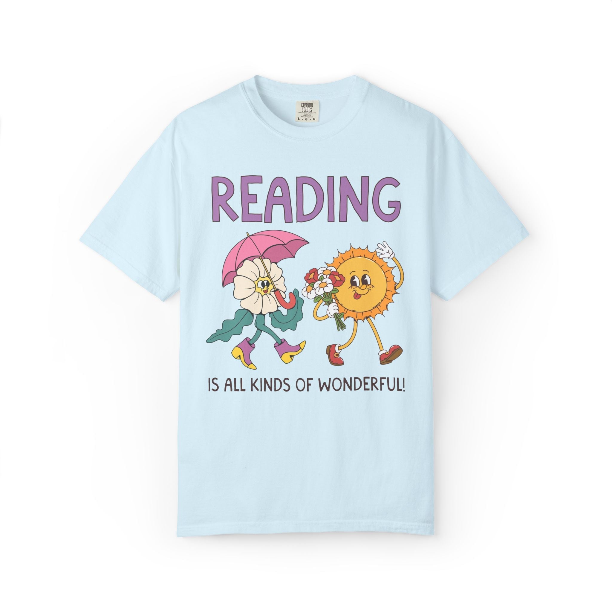 Reading is All Kinds of Wonderful Teacher Team Tee Shirt for Back to School: Cute Matching Library Department Floral Tee with 90s Vibe - Opal and June