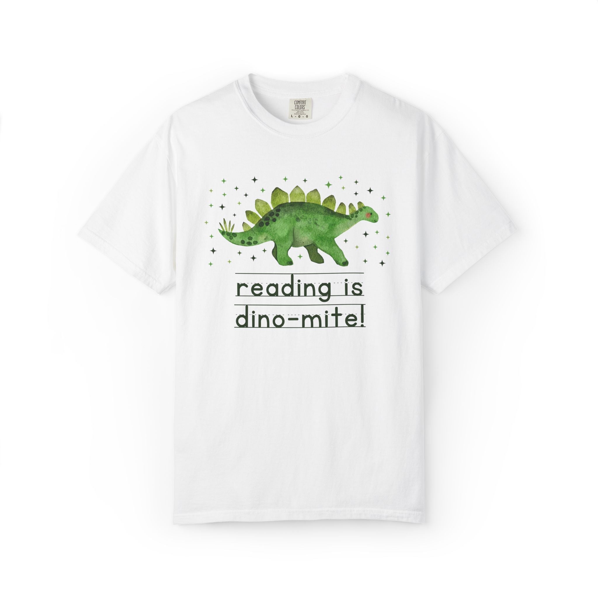 Reading is Dino - Mite Elementary School Reading Month T-Shirt for School Librarian or Reading Teacher, Cute and Funny Dinosaur Lover Tee - Opal and June