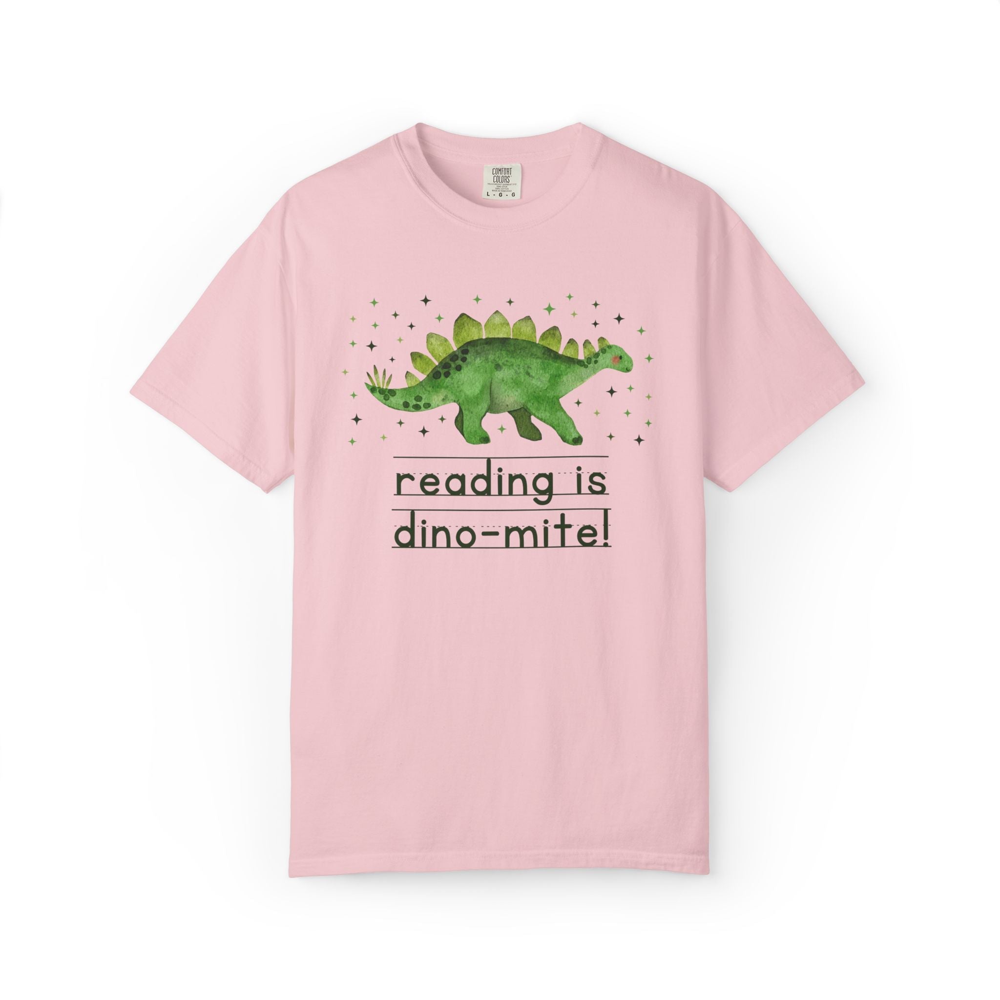 Reading is Dino - Mite Elementary School Reading Month T-Shirt for School Librarian or Reading Teacher, Cute and Funny Dinosaur Lover Tee - Opal and June