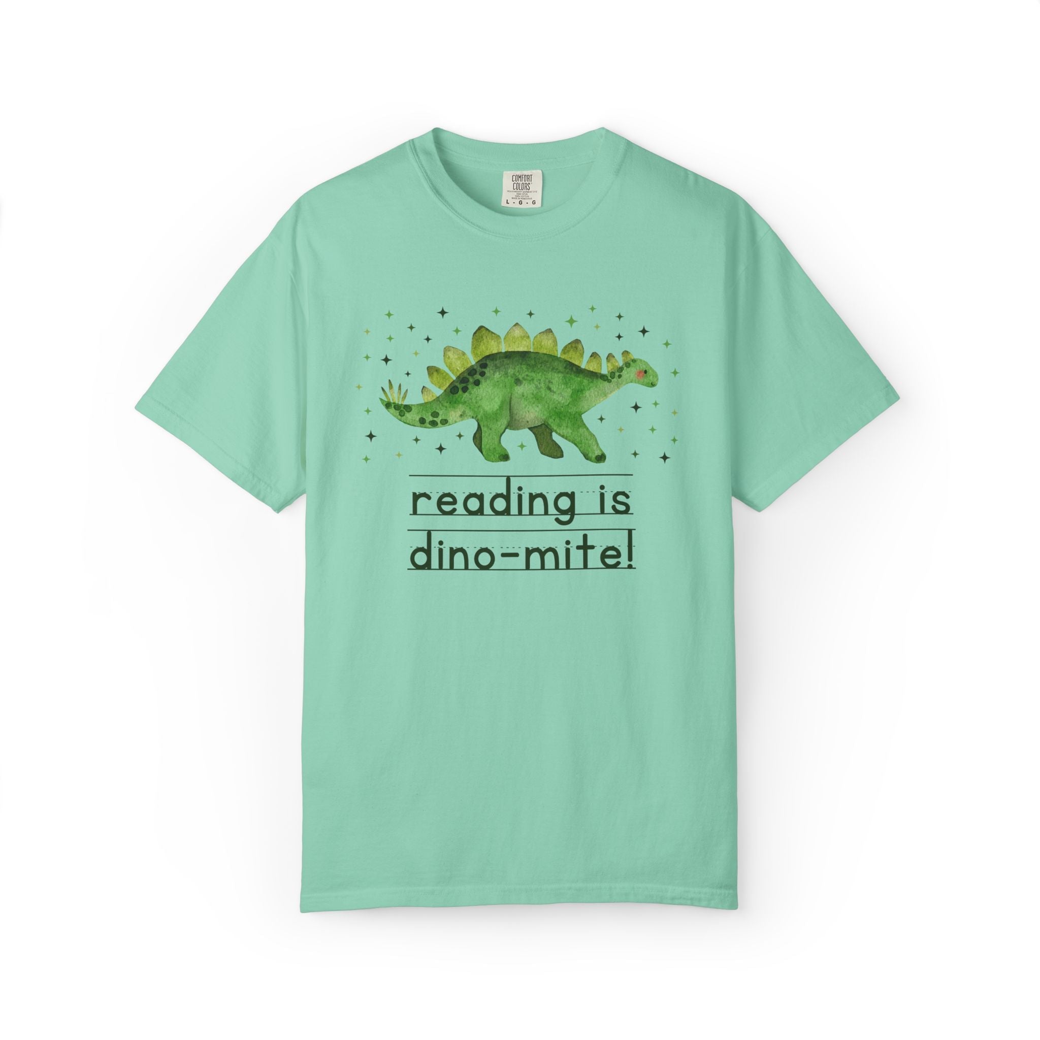 Reading is Dino - Mite Elementary School Reading Month T-Shirt for School Librarian or Reading Teacher, Cute and Funny Dinosaur Lover Tee - Opal and June
