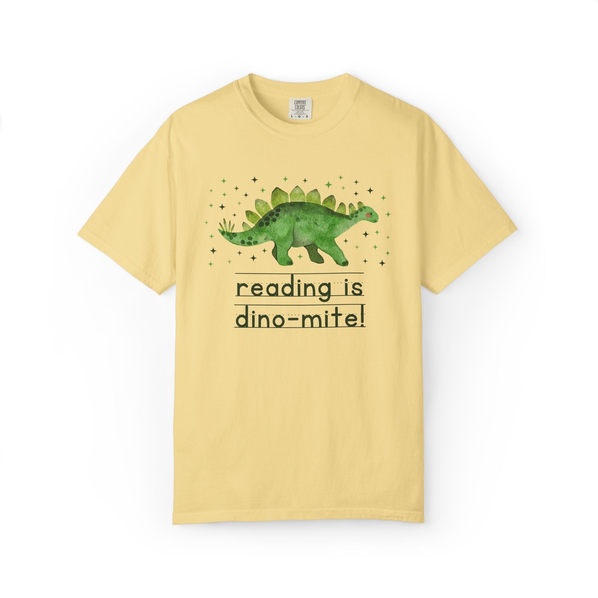 Reading is Dino - Mite Elementary School Reading Month T-Shirt for School Librarian or Reading Teacher, Cute and Funny Dinosaur Lover Tee - Opal and June