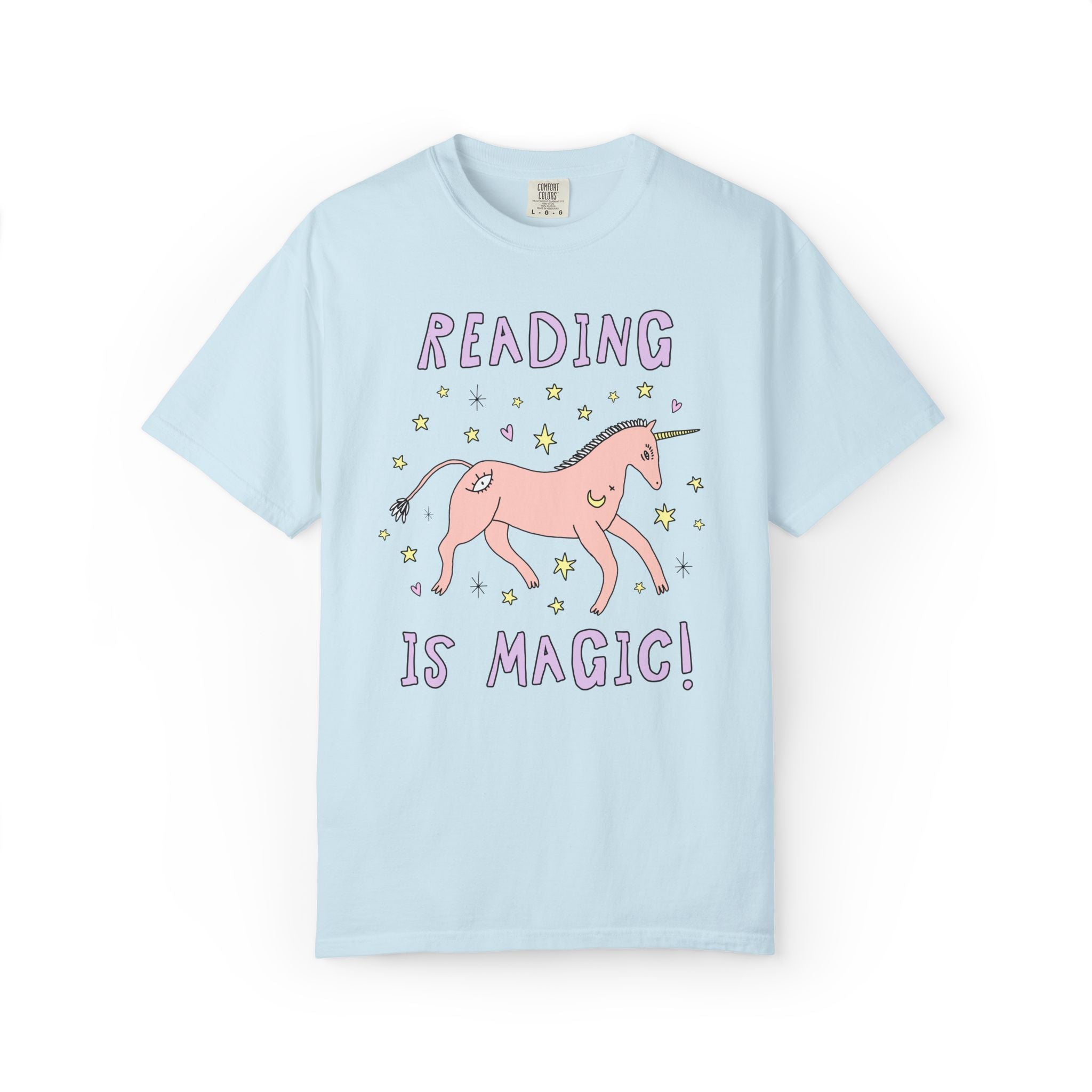 Reading is Magic: Colorful Matching Teacher Shirt for Back to School, Cute and Nostalgic Unicorn Lover Celestial Vibe Tee - Opal and June