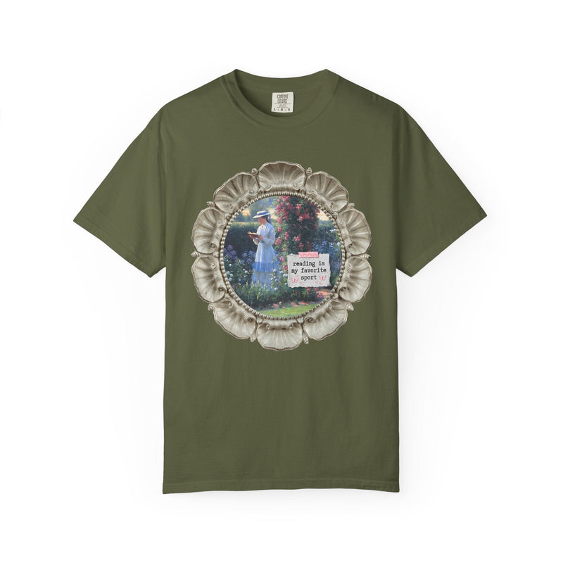 Reading is My Favorite Sport Bookish Art History Tee Shirt, Sweet Solitude Painting by Edmund Blair Leighton, Romance Reader Gardening Tee - Opal and June