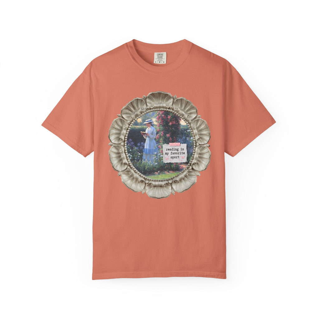 Reading is My Favorite Sport Bookish Art History Tee Shirt, Sweet Solitude Painting by Edmund Blair Leighton, Romance Reader Gardening Tee - Opal and June