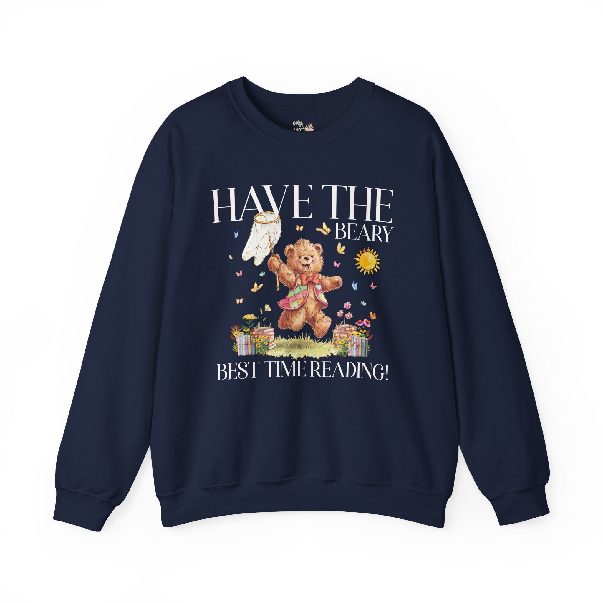 Reading Teacher or School Librarian Sweatshirt for Romance Reader, Friend Who Loves Reading, Cottagecore Bear with Butterflies Bookish Gift - Opal and June