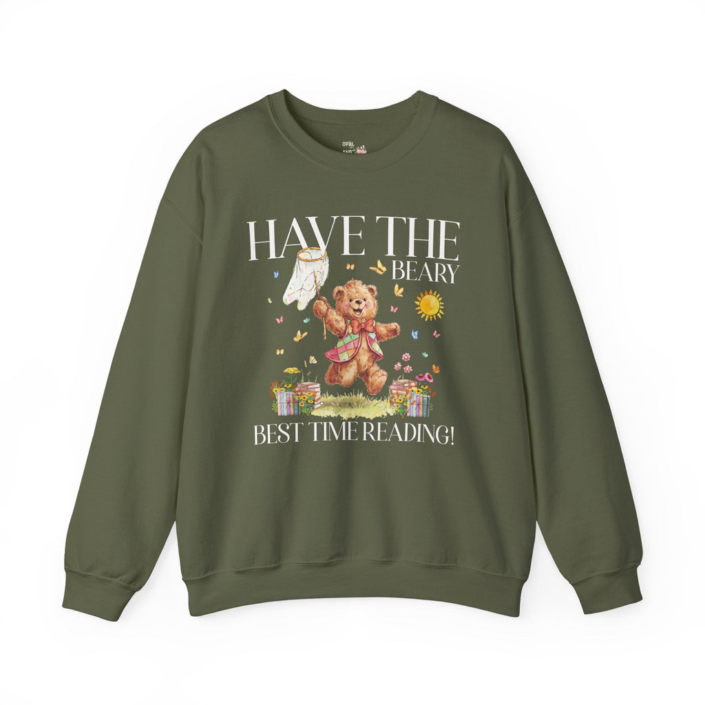 Reading Teacher or School Librarian Sweatshirt for Romance Reader, Friend Who Loves Reading, Cottagecore Bear with Butterflies Bookish Gift - Opal and June