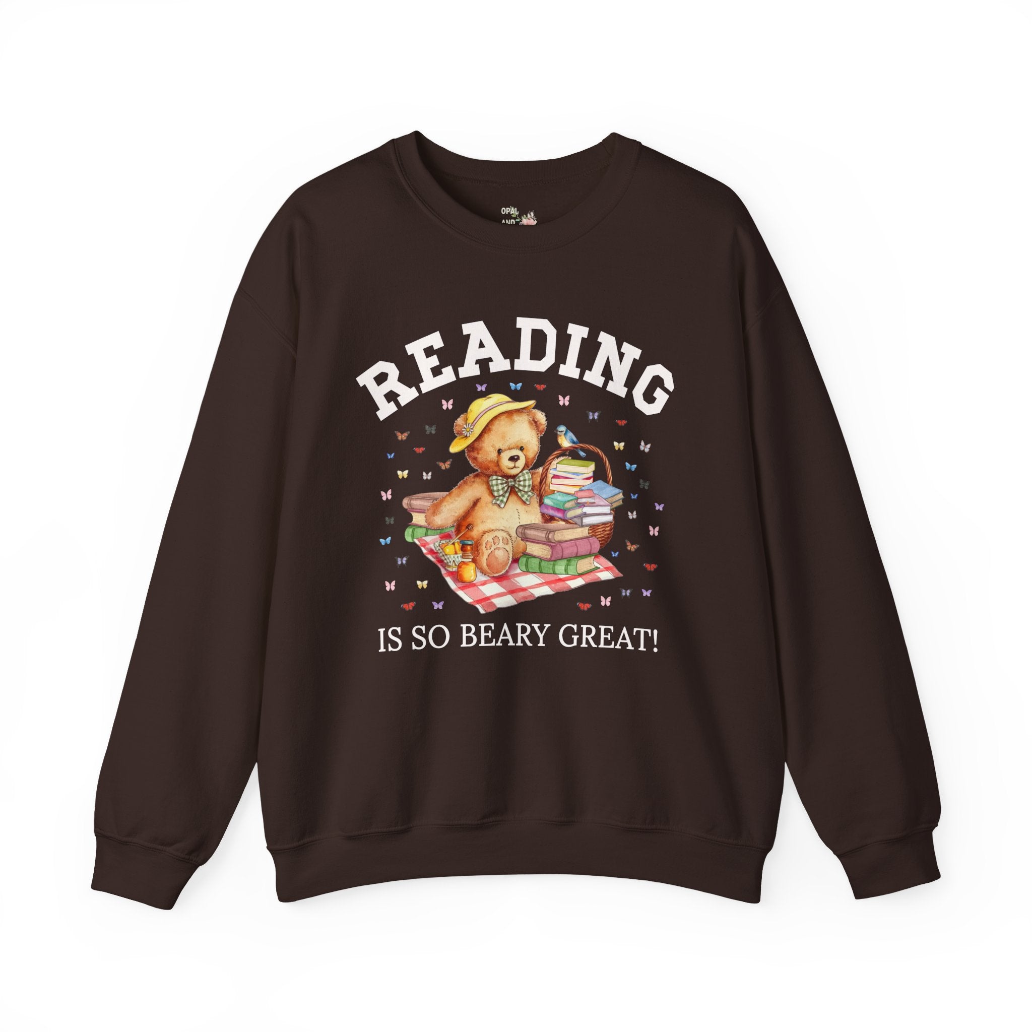 Reading Teacher Sweatshirt for School Librarian, Animal Lover Cottagecore Bear Crewneck for Bookworm, Book Lover, Boho 90s Throwback Shirt - Opal and June