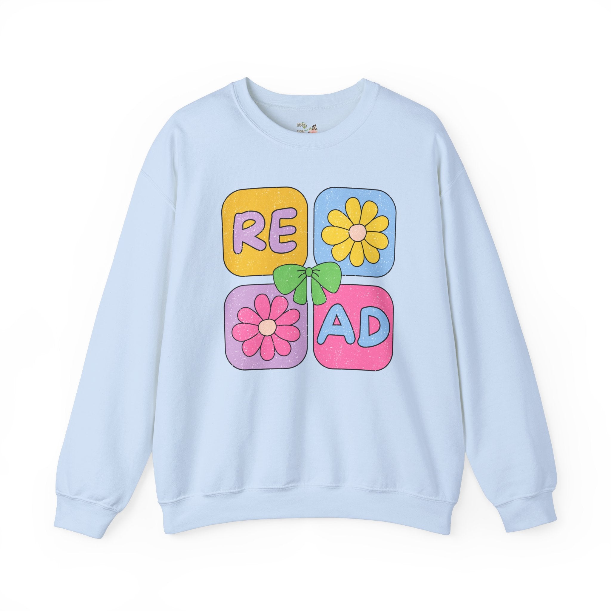 Reading Teacher Sweatshirt for School Librarian or Romance Reader, Cute Bookish Crewneck for Book Lover or Bookworm, Colorful 90s Aesthetic - Opal and June