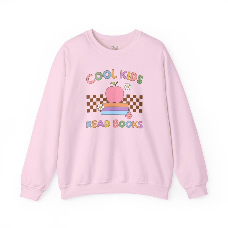 Reading Teacher Sweatshirt with Apple Sitting on Books: Cool Kids Read Books, Funny Saying Bookish Shirt for School Librarian or Bookworm - Opal and June