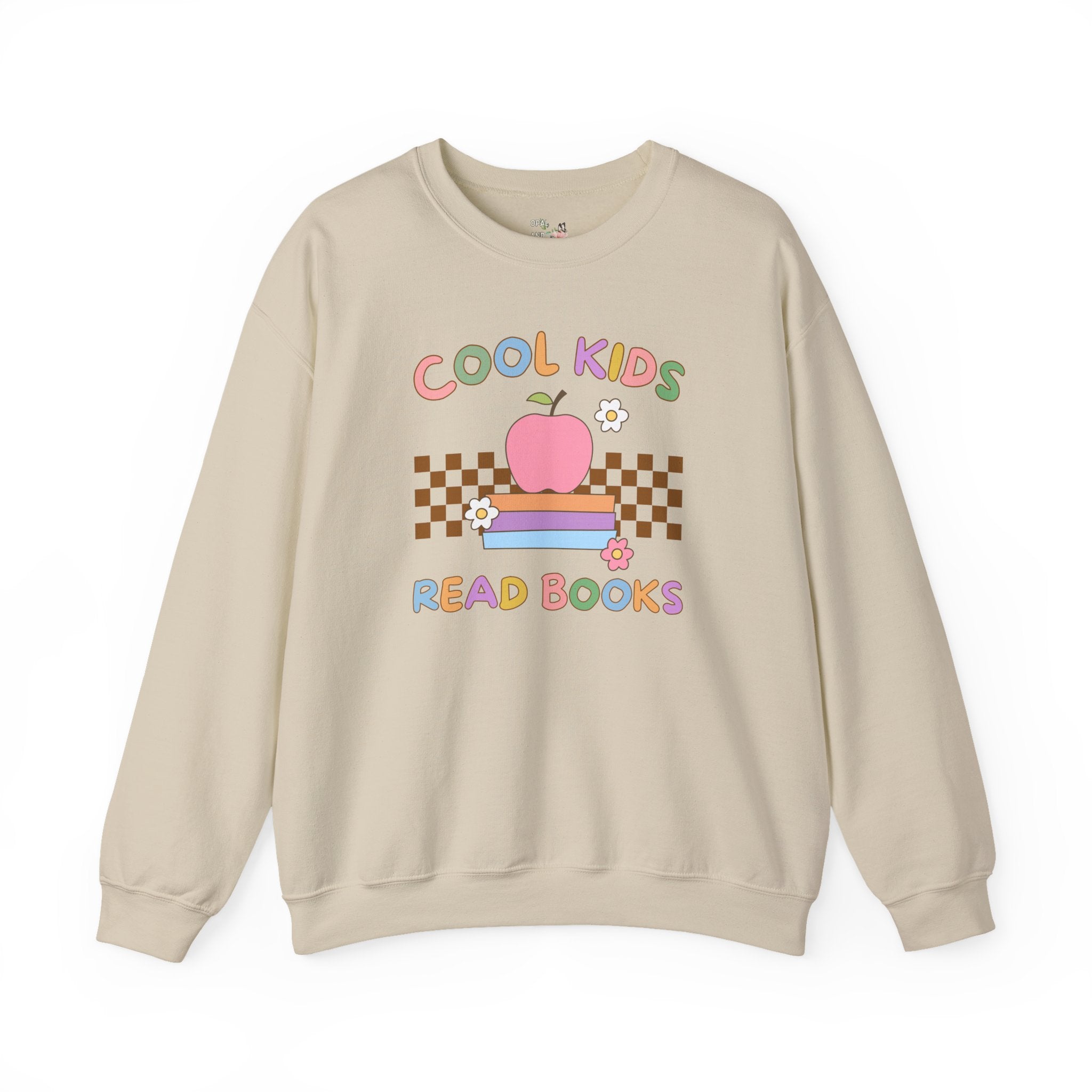 Reading Teacher Sweatshirt with Apple Sitting on Books: Cool Kids Read Books, Funny Saying Bookish Shirt for School Librarian or Bookworm - Opal and June
