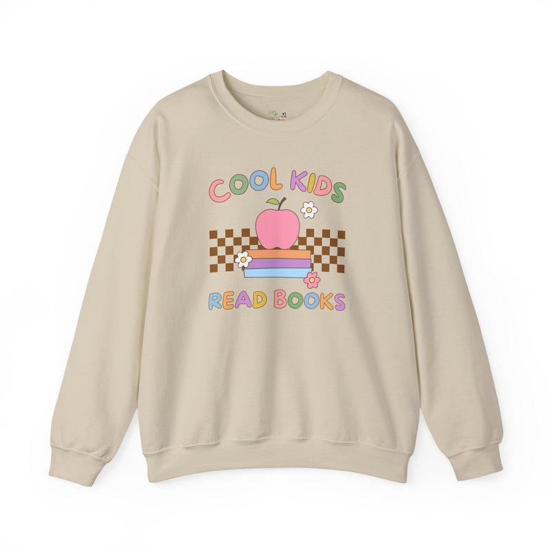 Reading Teacher Sweatshirt with Apple Sitting on Books: Cool Kids Read Books, Funny Saying Bookish Shirt for School Librarian or Bookworm - Opal and June