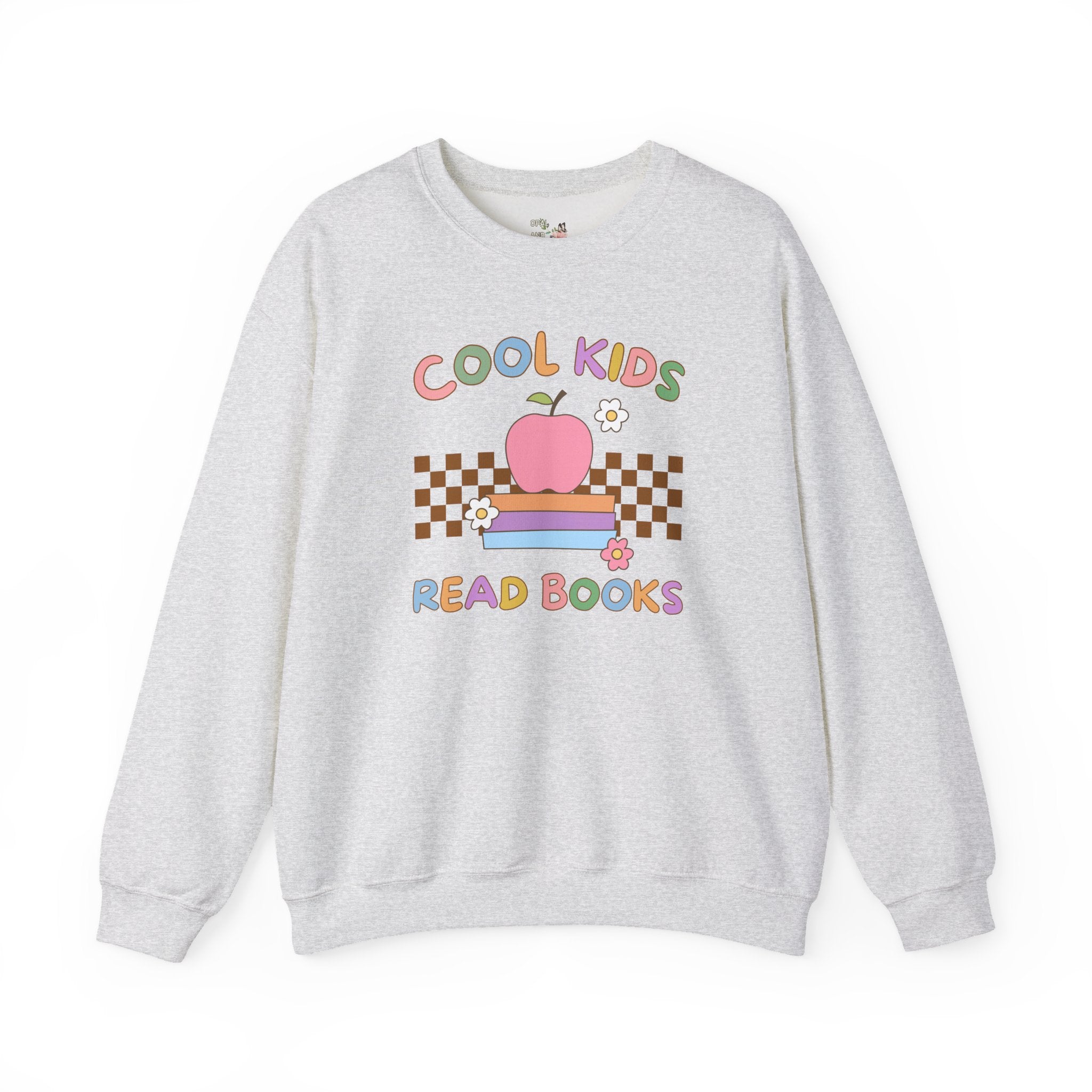 Reading Teacher Sweatshirt with Apple Sitting on Books: Cool Kids Read Books, Funny Saying Bookish Shirt for School Librarian or Bookworm - Opal and June