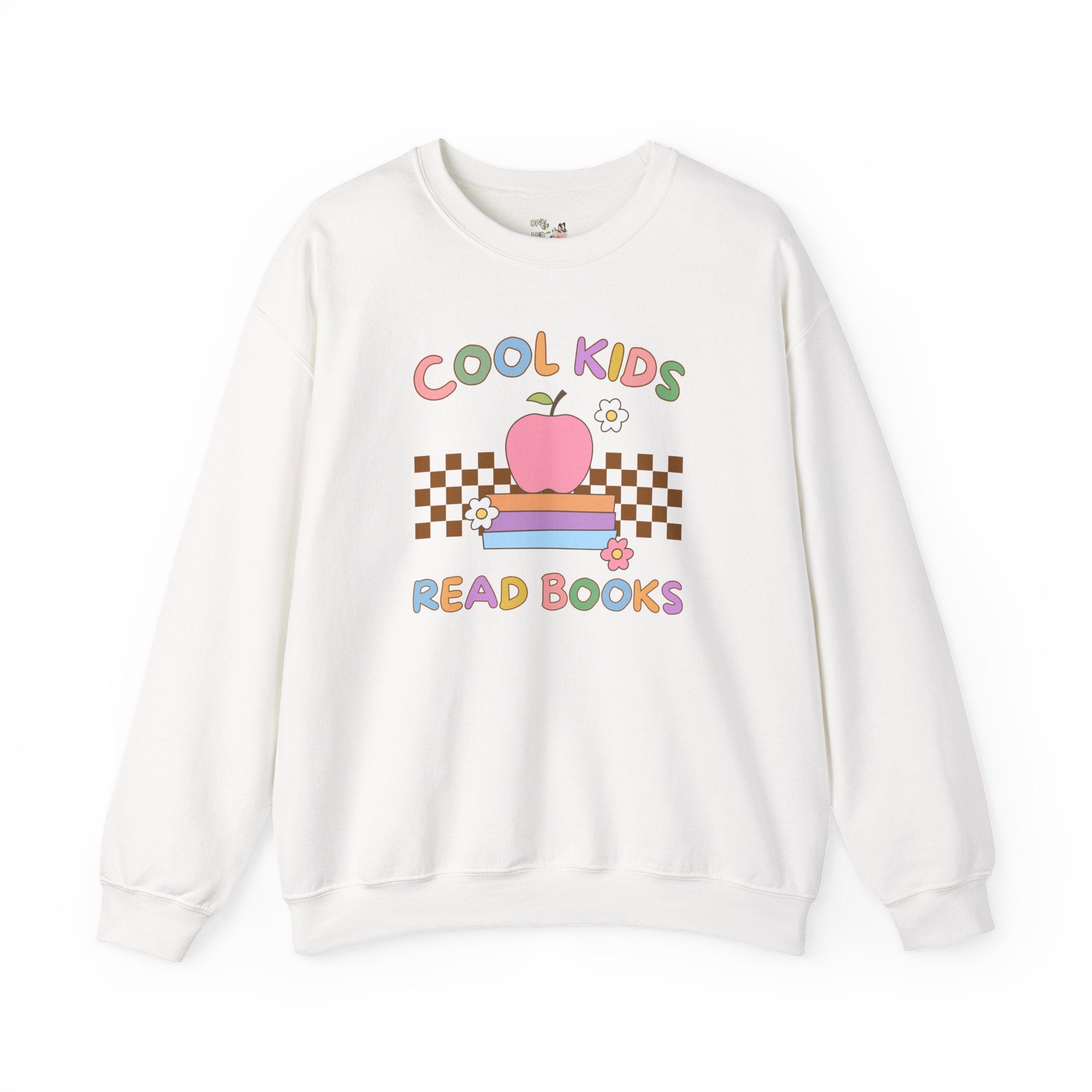 Reading Teacher Sweatshirt with Apple Sitting on Books: Cool Kids Read Books, Funny Saying Bookish Shirt for School Librarian or Bookworm - Opal and June