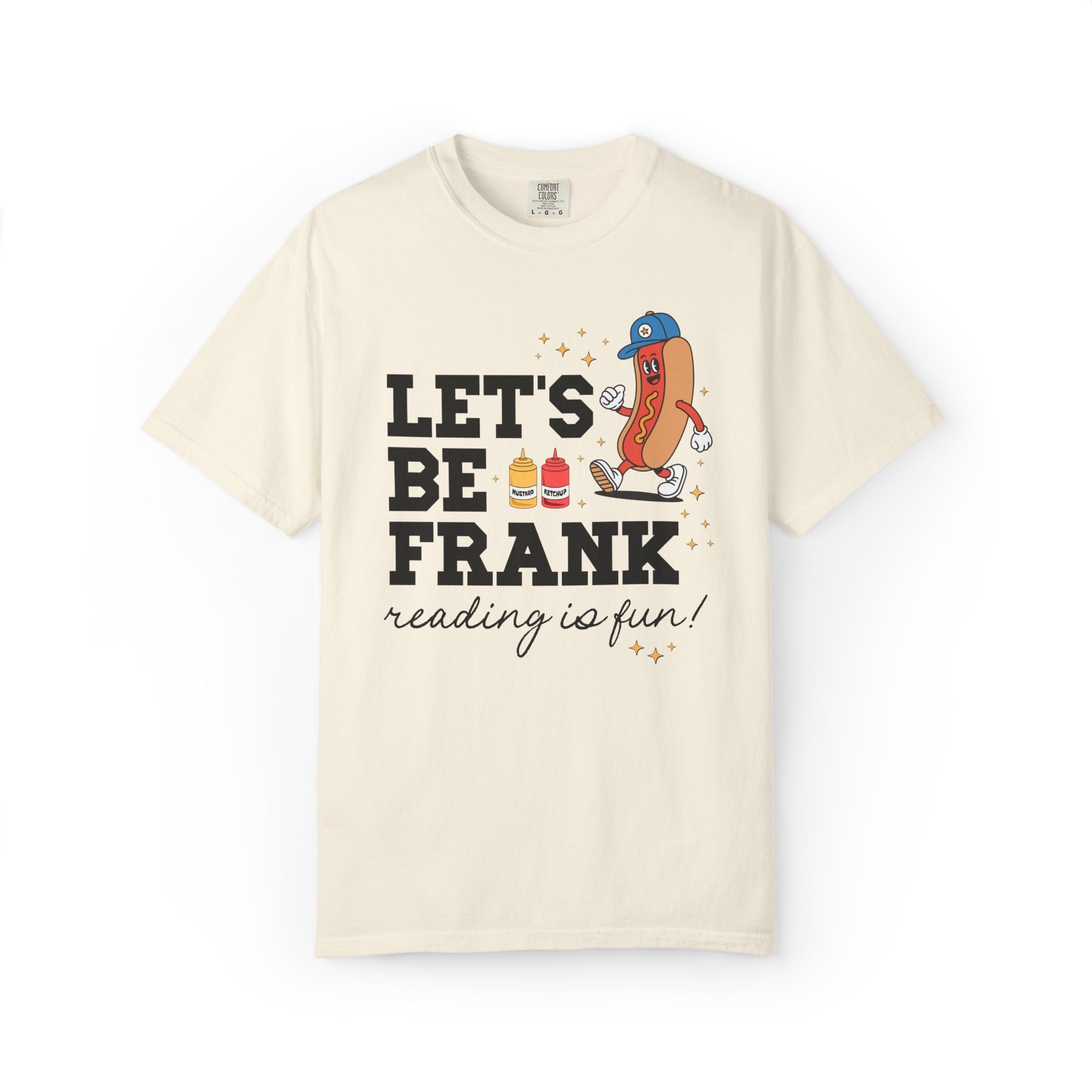 Reading Teacher T-Shirt with Hot Dogs: Let's Be Frank, Silly Matching Book Lover or School Librarian Tee for Baseball Coach or Teacher Who Loves Baseball - Opal and June