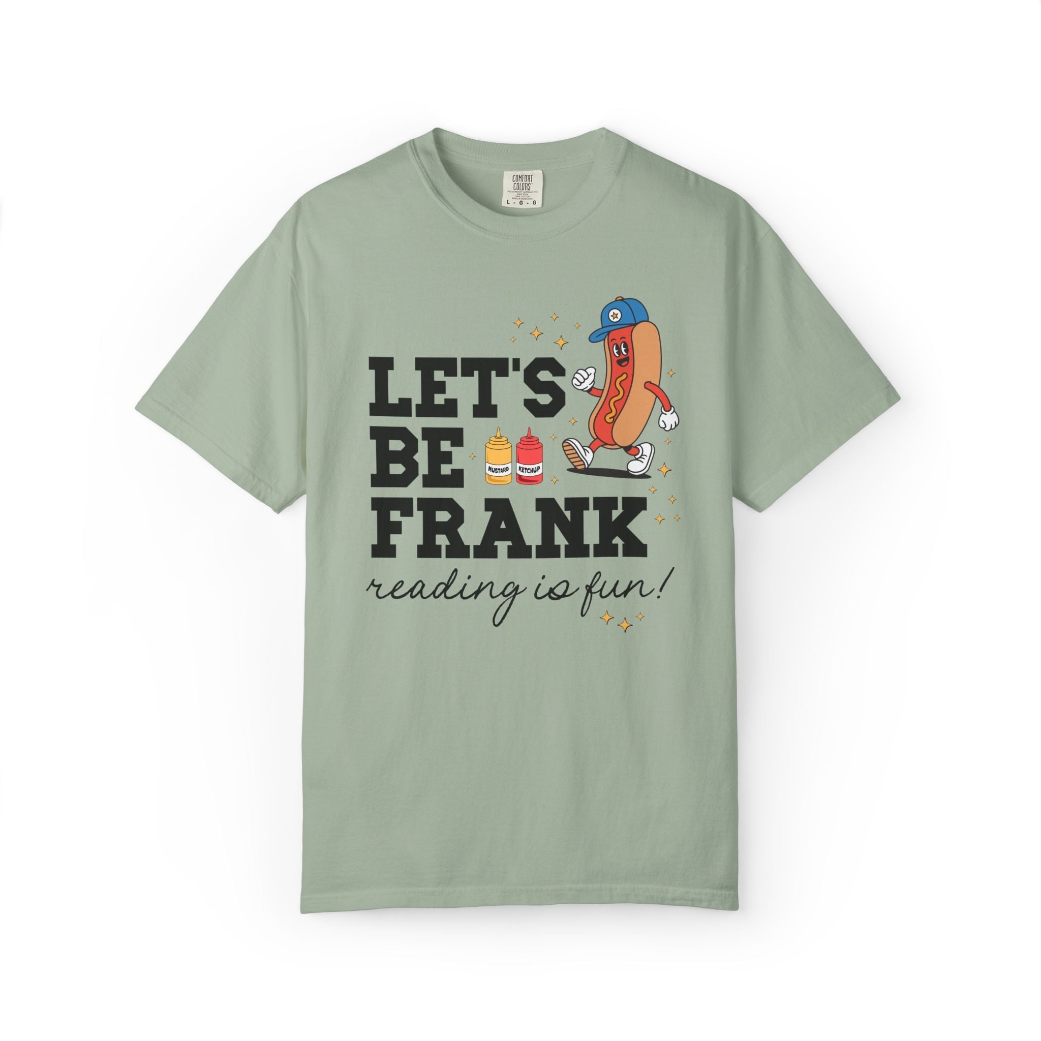 Reading Teacher T-Shirt with Hot Dogs: Let's Be Frank, Silly Matching Book Lover or School Librarian Tee for Baseball Coach or Teacher Who Loves Baseball - Opal and June