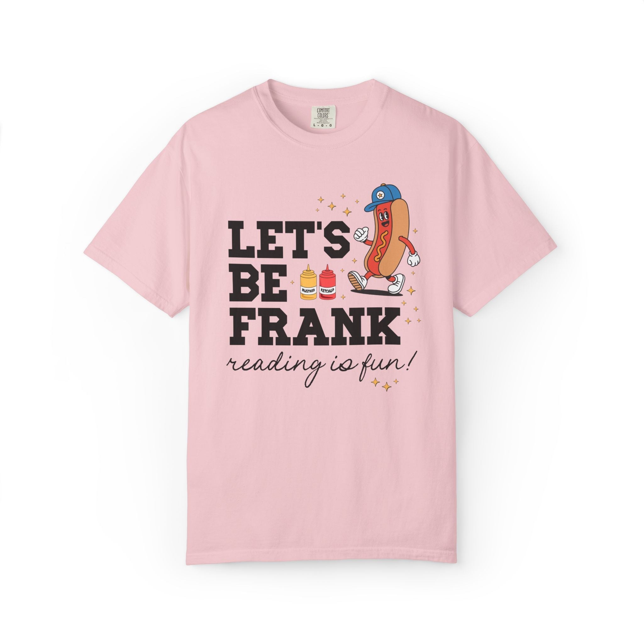 Reading Teacher T-Shirt with Hot Dogs: Let's Be Frank, Silly Matching Book Lover or School Librarian Tee for Baseball Coach or Teacher Who Loves Baseball - Opal and June