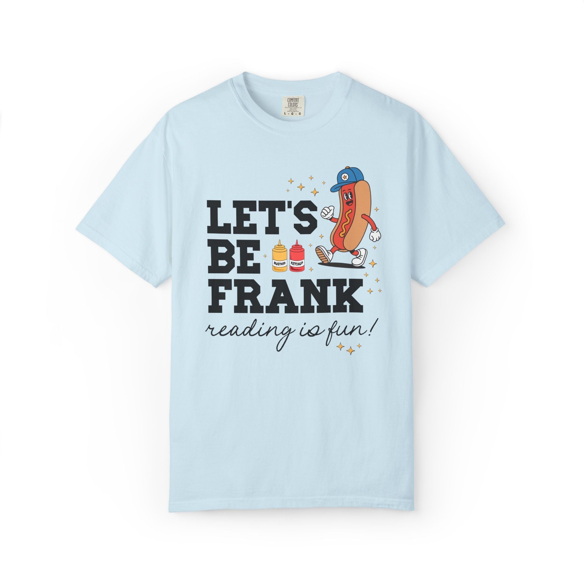 Reading Teacher T-Shirt with Hot Dogs: Let's Be Frank, Silly Matching Book Lover or School Librarian Tee for Baseball Coach or Teacher Who Loves Baseball - Opal and June