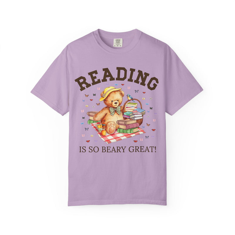 Reading Teacher Tee Shirt for School Librarian, Animal Lover Cottagecore Bear T-Shirt for Bookworm or Book Lover, Boho 90s Throwback Shirt - Opal and June