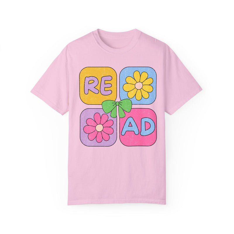 Reading Teacher Tee Shirt for School Librarian or Romance Reader, Cute Bookish Tee Shirt for Book Lover or Bookworm, Colorful 90s Aesthetic - Opal and June
