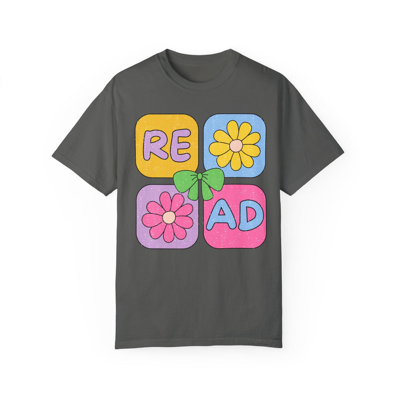 Reading Teacher Tee Shirt for School Librarian or Romance Reader, Cute Bookish Tee Shirt for Book Lover or Bookworm, Colorful 90s Aesthetic - Opal and June