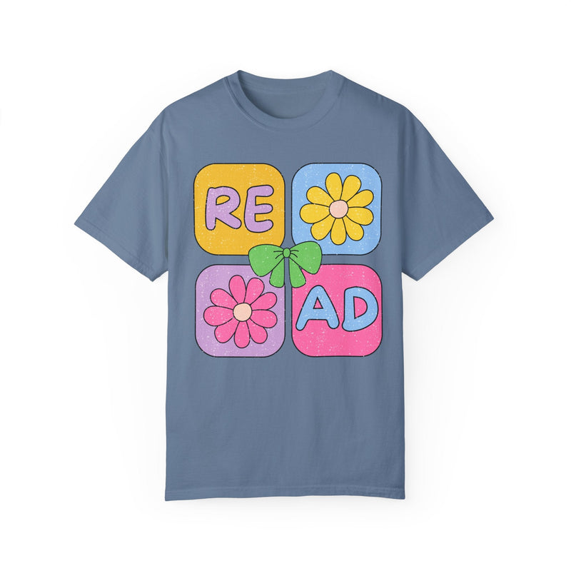 Reading Teacher Tee Shirt for School Librarian or Romance Reader, Cute Bookish Tee Shirt for Book Lover or Bookworm, Colorful 90s Aesthetic - Opal and June