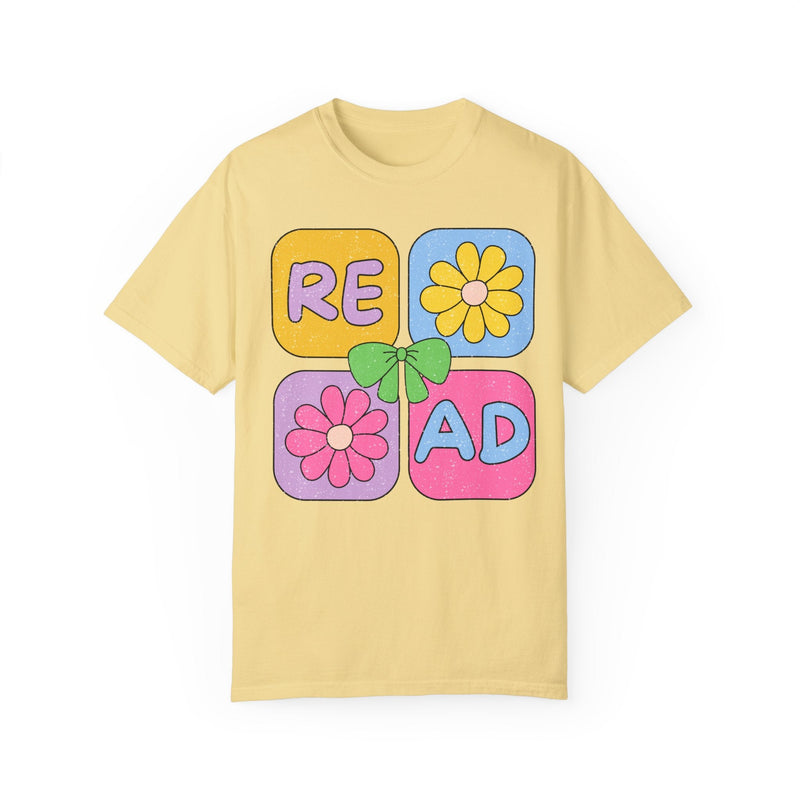 Reading Teacher Tee Shirt for School Librarian or Romance Reader, Cute Bookish Tee Shirt for Book Lover or Bookworm, Colorful 90s Aesthetic - Opal and June