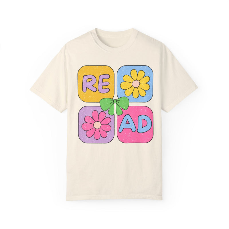 Reading Teacher Tee Shirt for School Librarian or Romance Reader, Cute Bookish Tee Shirt for Book Lover or Bookworm, Colorful 90s Aesthetic - Opal and June