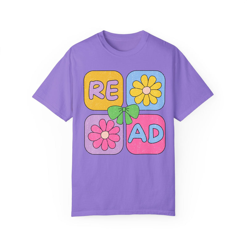 Reading Teacher Tee Shirt for School Librarian or Romance Reader, Cute Bookish Tee Shirt for Book Lover or Bookworm, Colorful 90s Aesthetic - Opal and June